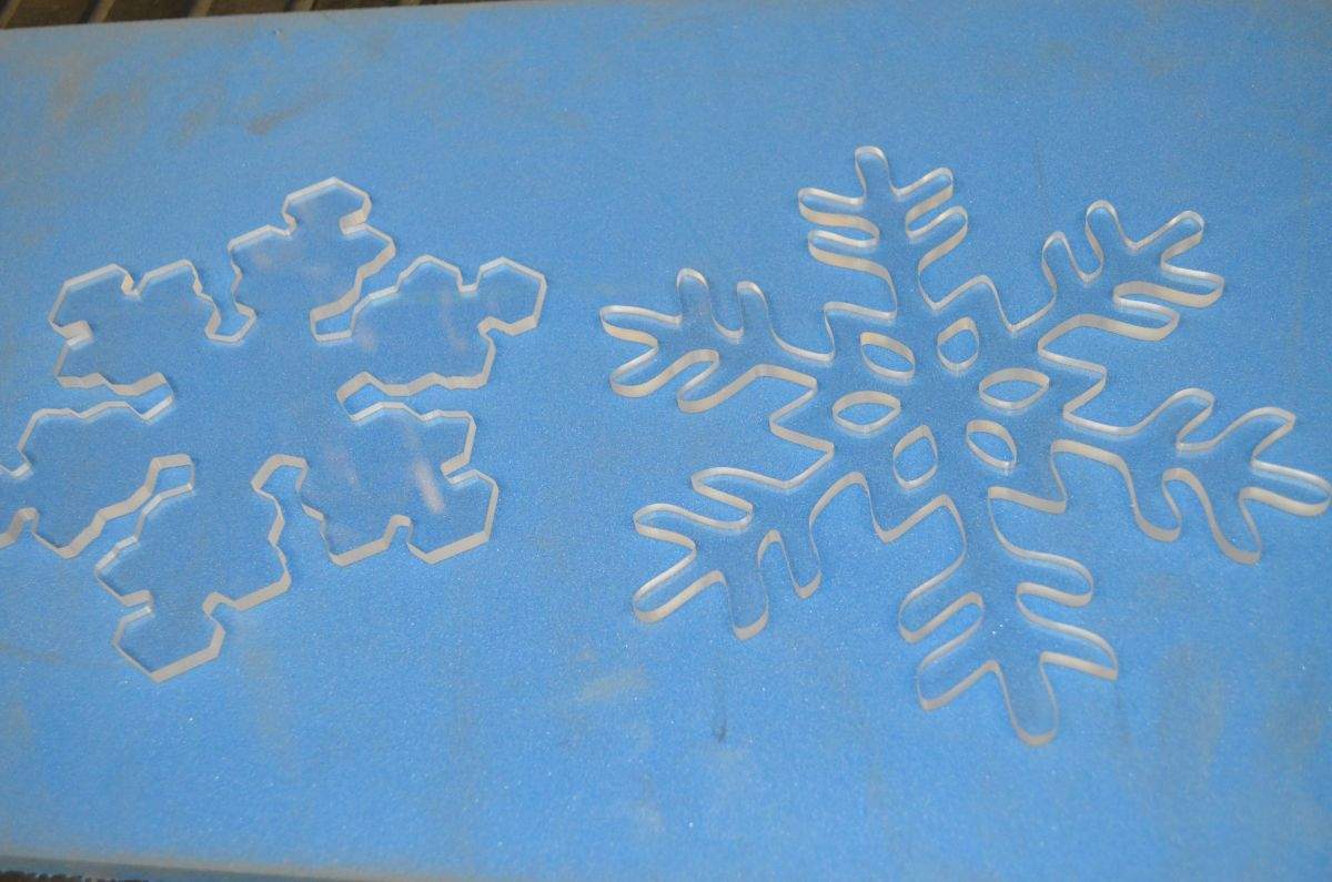 Snowflakes cut from acrylic